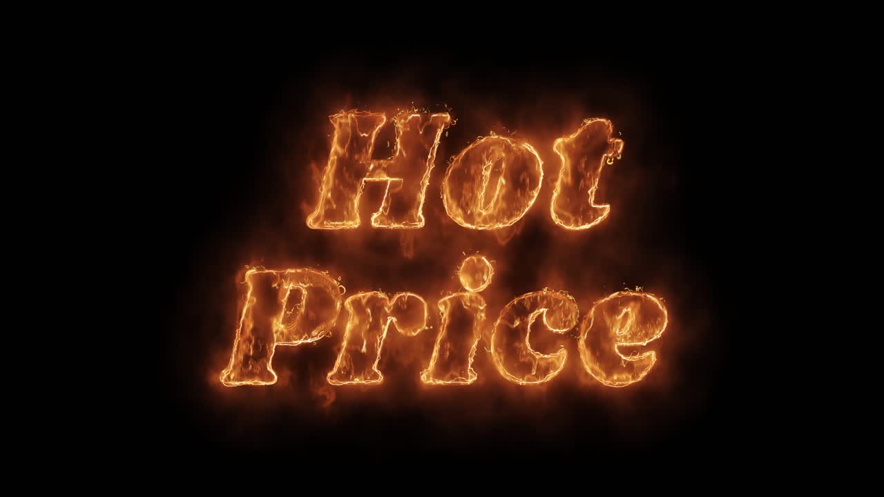Hot price word hot animated burning realistic fire flame and smoke seamlessly loop animation on