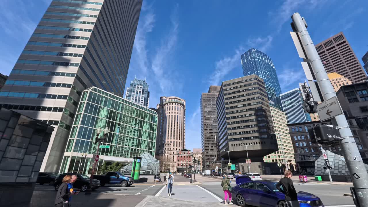 Outside the historic South Station in Boston Massachusetts United States of America on a beautiful spring morning with clear blue skies