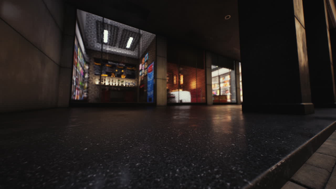 밤 에 도시 에 있는 상점 의 상점 앞