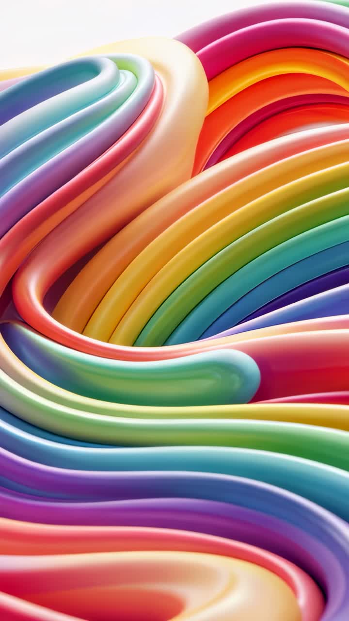 Vertical video: Animating rainbow ribbons folding in swirl, showcasing vibrant color transitions