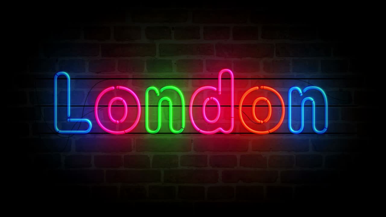 벽돌 벽에 런던 기호 네온 루프