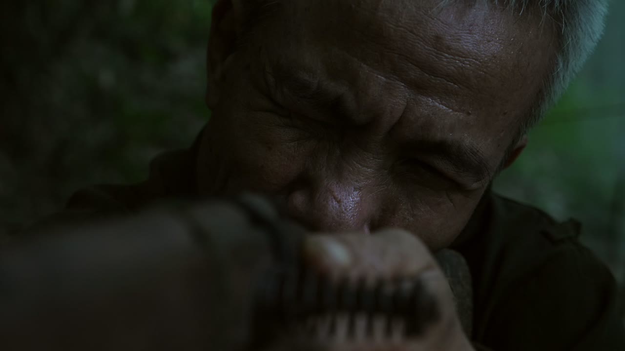 Hunter With Gun On Hunt. Hunter Target With Laser Sight