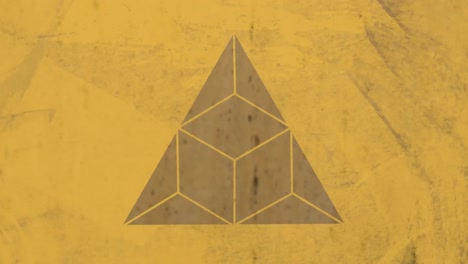 animation of triangle on moving yellow background on seamless loop