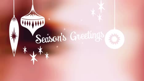 animation of christmas greetings and baubles on brown background