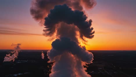 majestic dance of clouds: vibrant sunset overlook featuring billowing smoke against a colorful sky