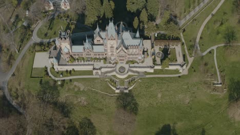 drone - aerial shot of the castle drachenburg siebengebirge near bonn - königswinter 30p