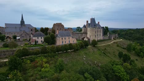 aerial view of a medieval castle and village in france