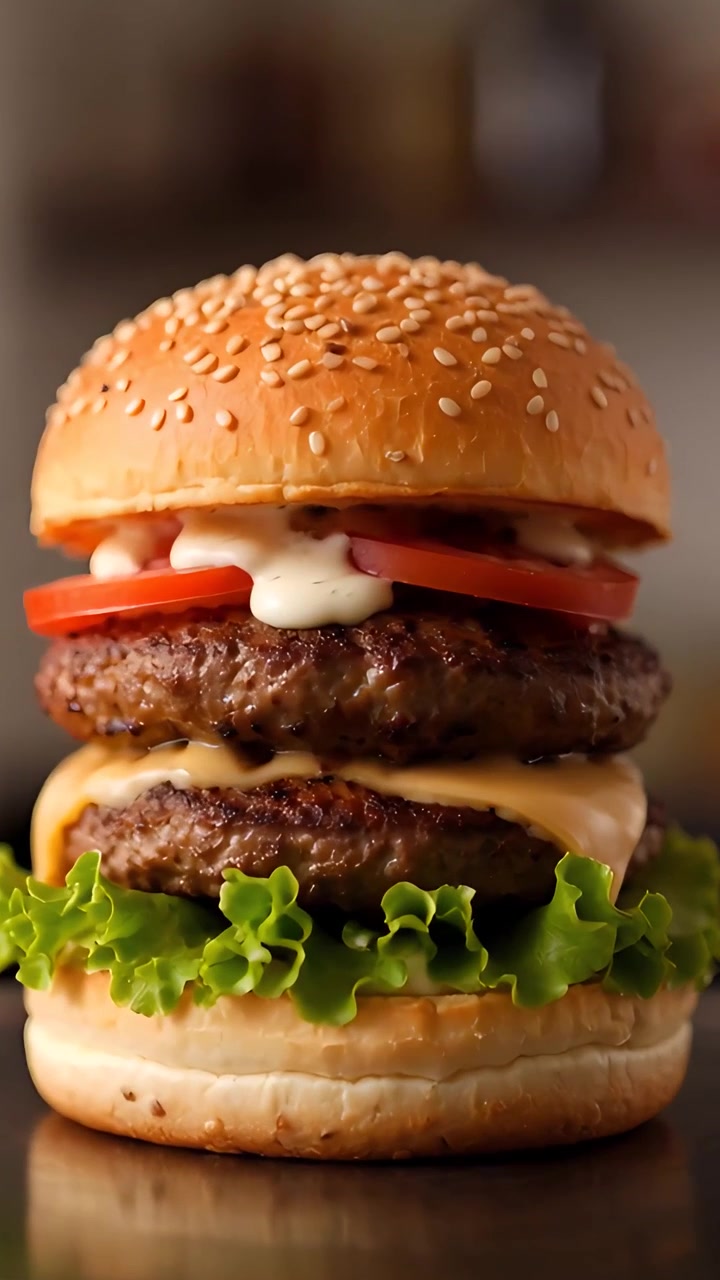 Hamburger Succoso Primo Piano Sfondo Bokeh 4K
