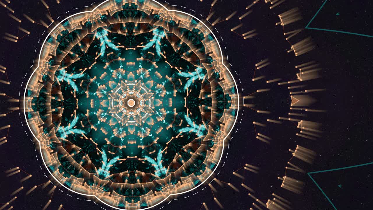 animación de la energía subatómica liberada. partículas poligonales y bokeh explosión de sinergia en llamativos rayos de oro patrón creativo.