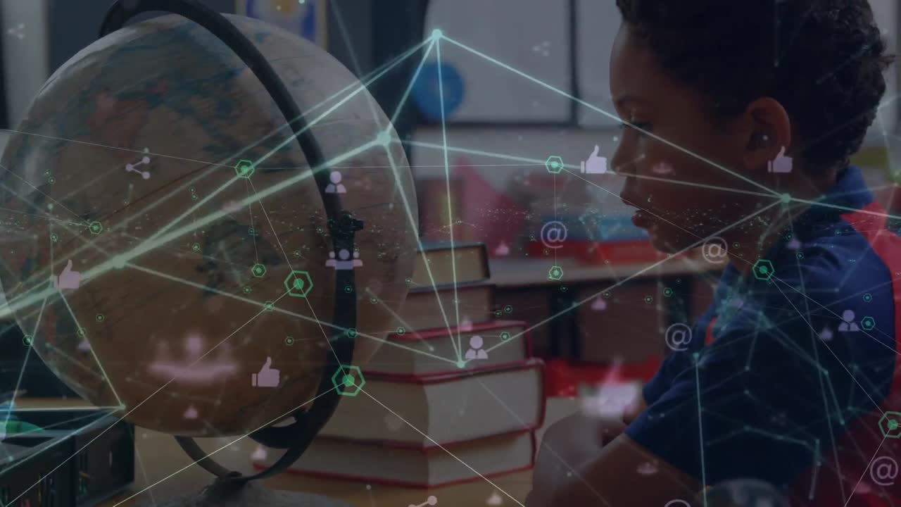 아프리카계 미국인 여학생과 세계를 연결하는 네트워크의 애니메이션