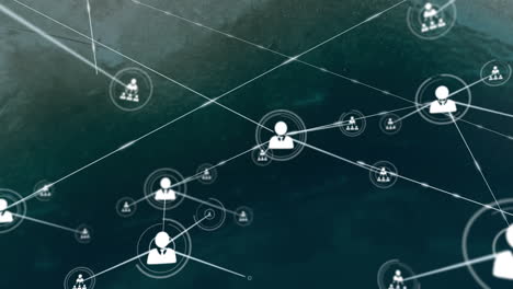 network of connections and data processing animation over dark green background