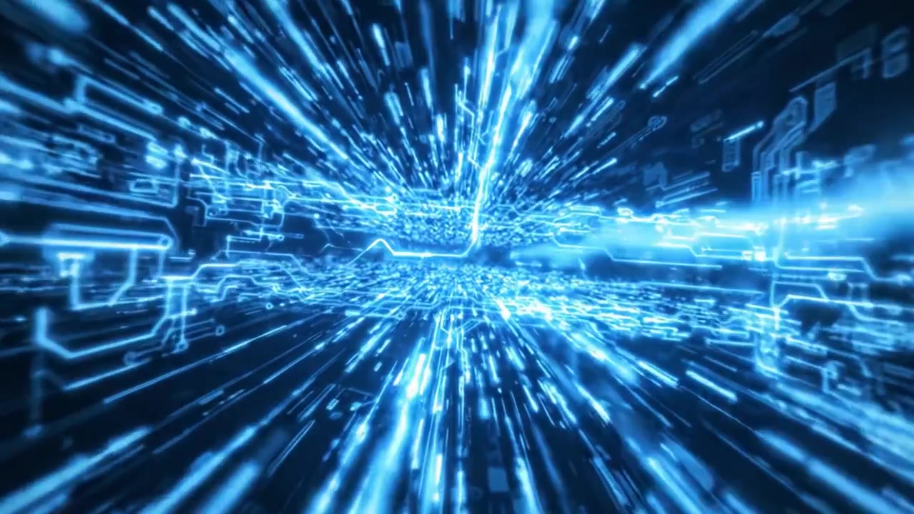 Visioni dinamiche: un'esplorazione futuristica di flussi di luce accelerati e impulsi di dati vibranti in un universo digitale.