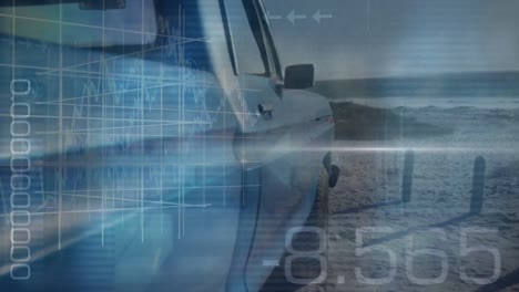 Animation-Von-Finanzdaten-Und-Grafiken-über-Dem-Auto