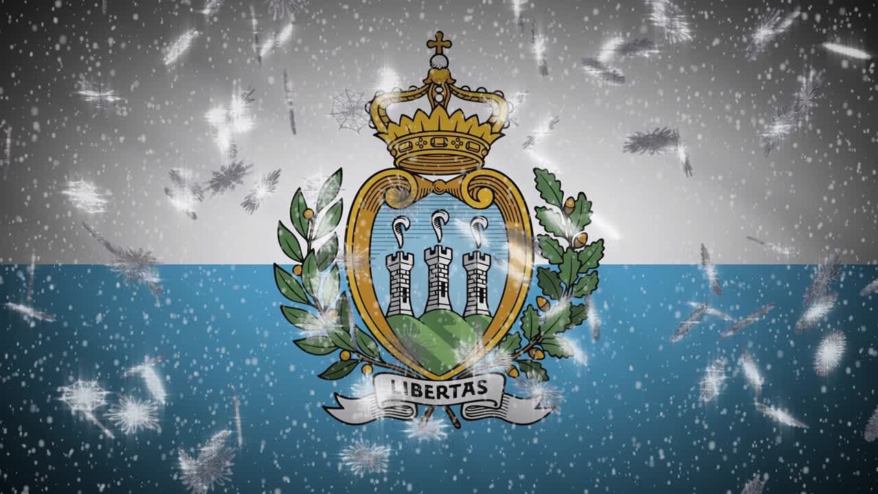 산마리노의 발은 눈이 떨어지면서 루프, 새해와 크리스마스 배경, 루프