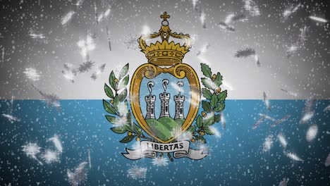 san marino flag falling snow loopable, new year and christmas background, loop