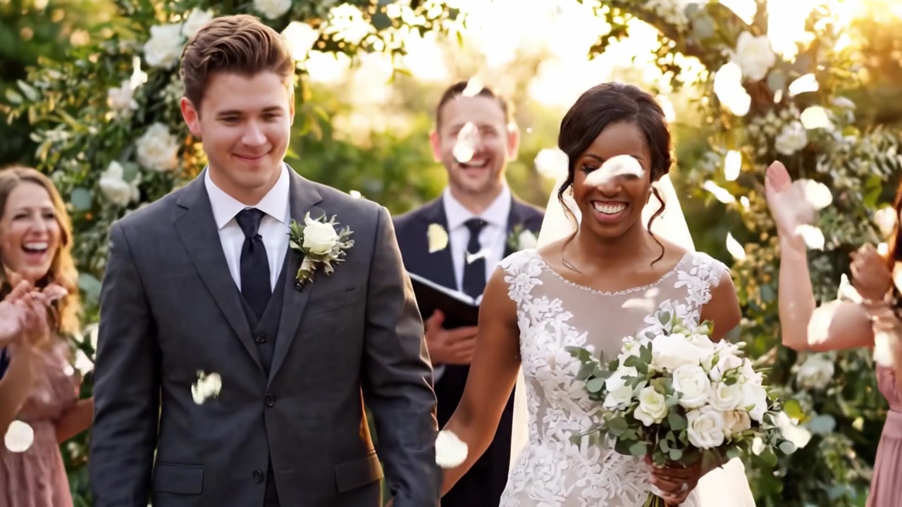 A Romantic Wedding Ceremony Celebrating Love: Capturing the Joyous Moments Between the Couple and Their Loved Ones in a Stunning Outdoor Setting