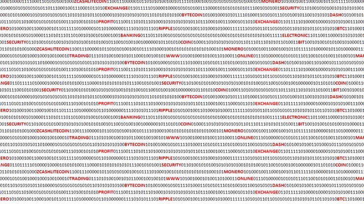 Cryptocurrency on a digital background. Background from a program code and cryptocurrencies