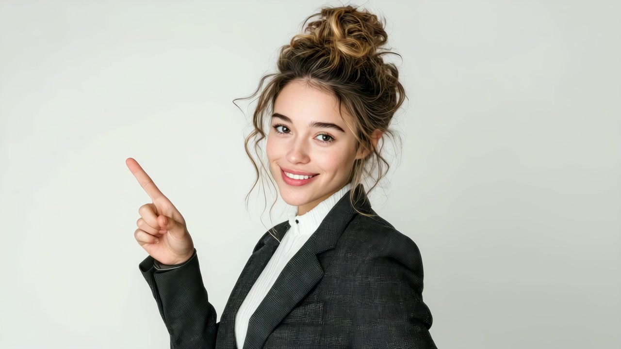 Young Professional Woman Pointing to the Side