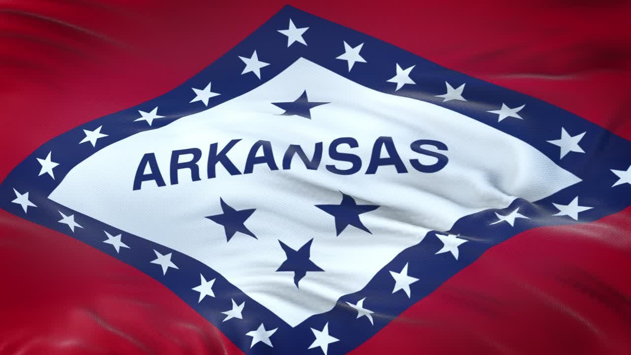 bandera de arkansas (estado de los ee.uu.) ondeando en el viento con una textura de tela muy detallada. bucle sin costuras