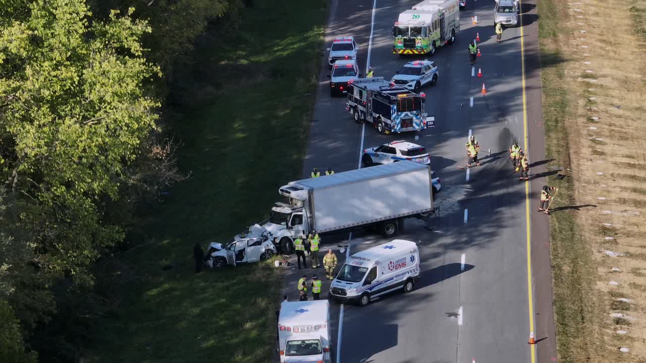 Highway Car Accident with Multiple Emergency Responders