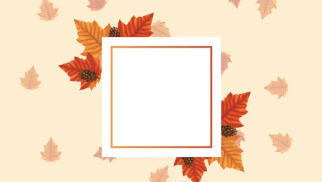 hola animación de otoño con hojas en marco cuadrado