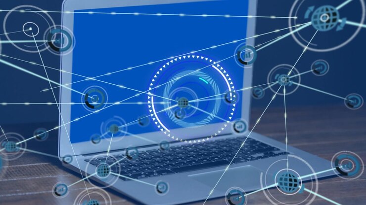 Laptop with Digital Network Connection Graphics