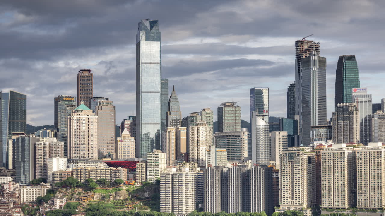 Timelapse of the amazing Chongqing cyberpunk city skyline reflected in a pool at night