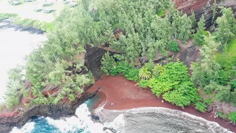 Aerial-view-of-red-sand-beach.