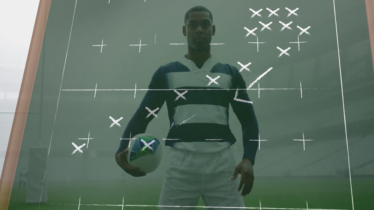 아프리카계 미국인 남성 럭비 선수 에 대한 게임 계획 을 그린 애니메이션