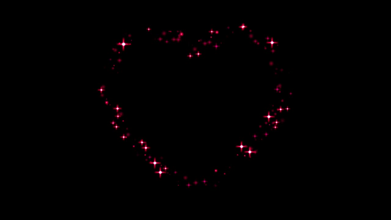 애니메이션 핑크색 빛은 검은색 배경에 심장 모양을 반인다.