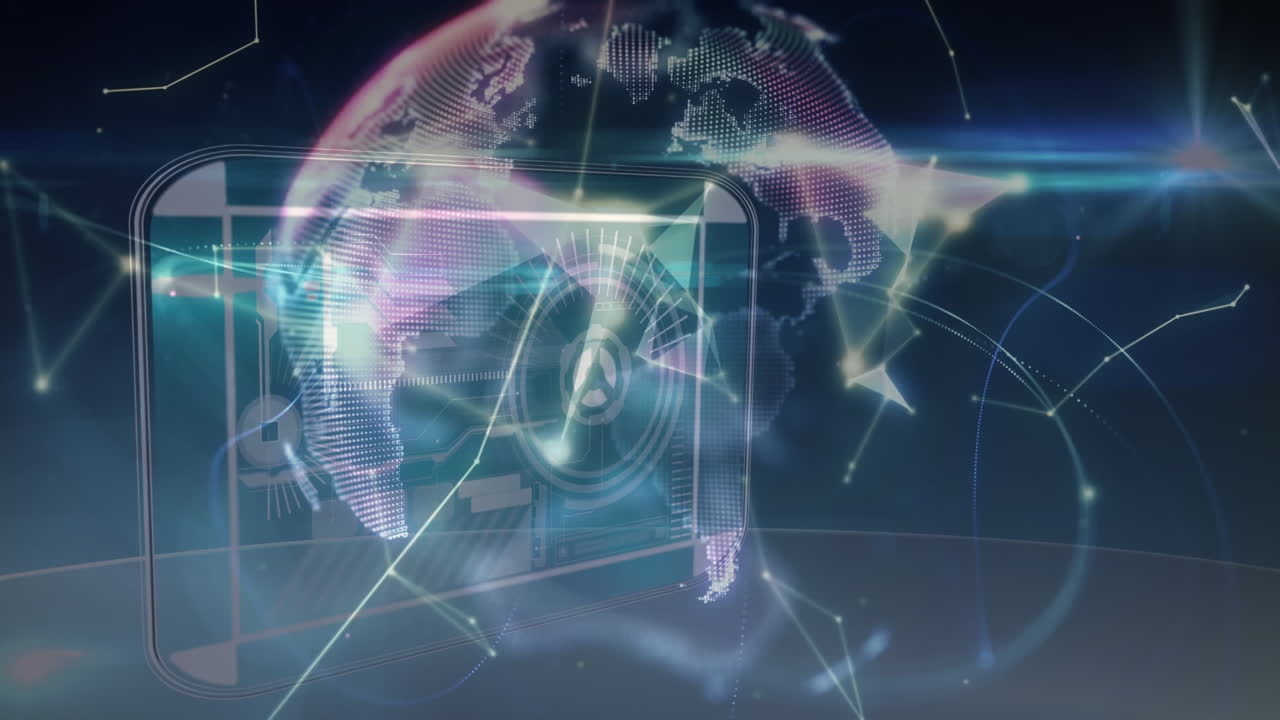 Animation of networks of connections with globe over medical data processing