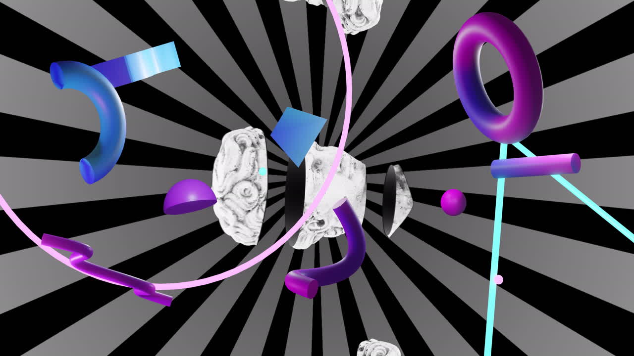 빛의 흔적 위에 고대 조각의 머리와 모양의 애니메이션