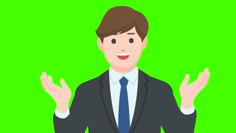 녹색 배경에 고립 된 말하는 사업가