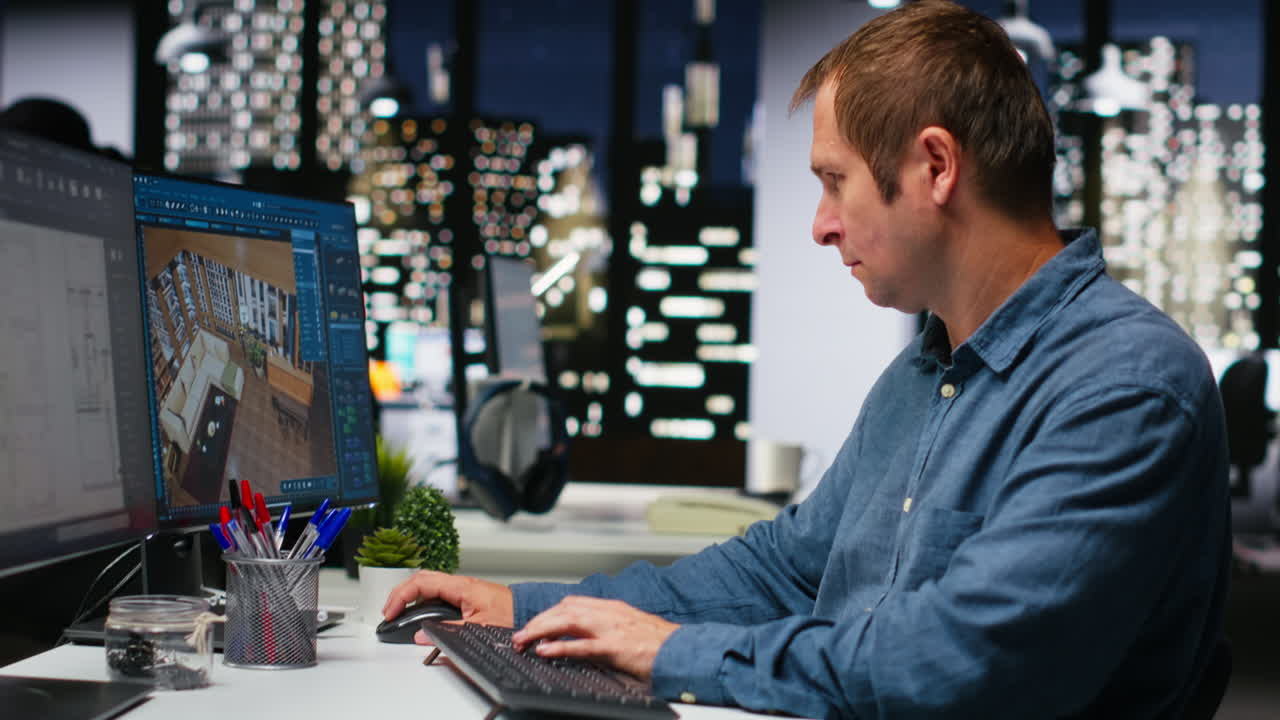 Skilled architect creating a 3D render of apartment interior layout