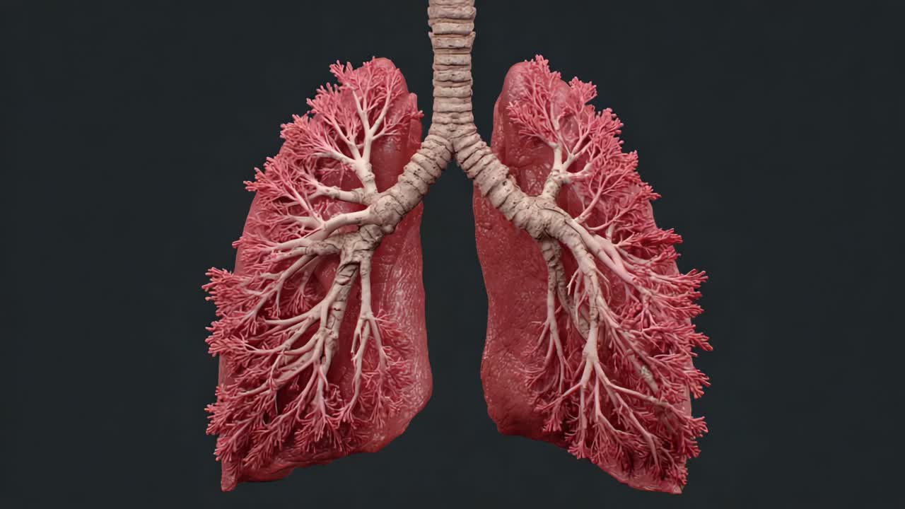 Modello anatomico dettagliato di polmoni umani che illustra l'albero bronchiale e la struttura alveolare in una presentazione realistica a scopo didattico
