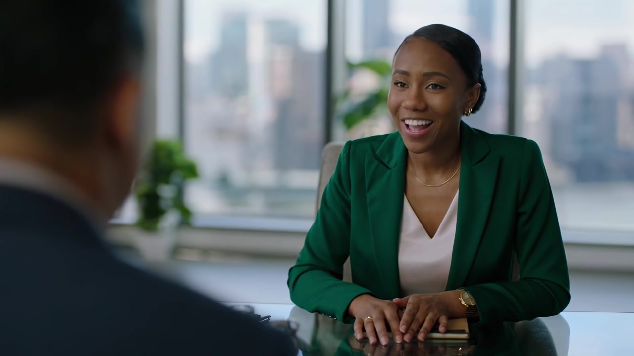 Smiling Young Businesswoman Engaged in a Professional Office Meeting