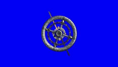 vuelo a través de las puertas de la estación espacial de ciencia ficción en fondo azul, pantalla verde, animación 3d, tecla de croma