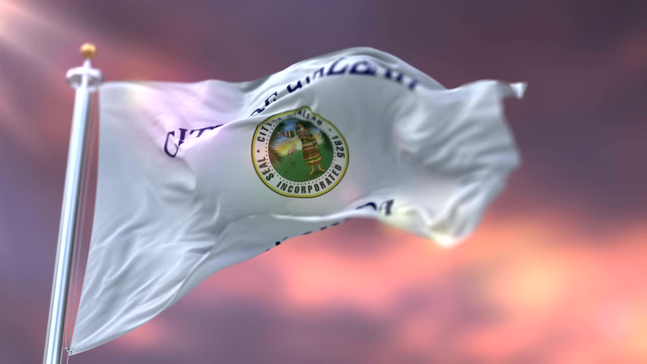 Bandera de Hialeah al atardecer, ciudad de Florida en Estados Unidos de América - bucle