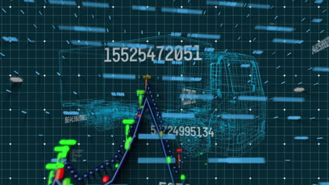 animación del procesamiento de datos sobre el camión sobre fondo azul