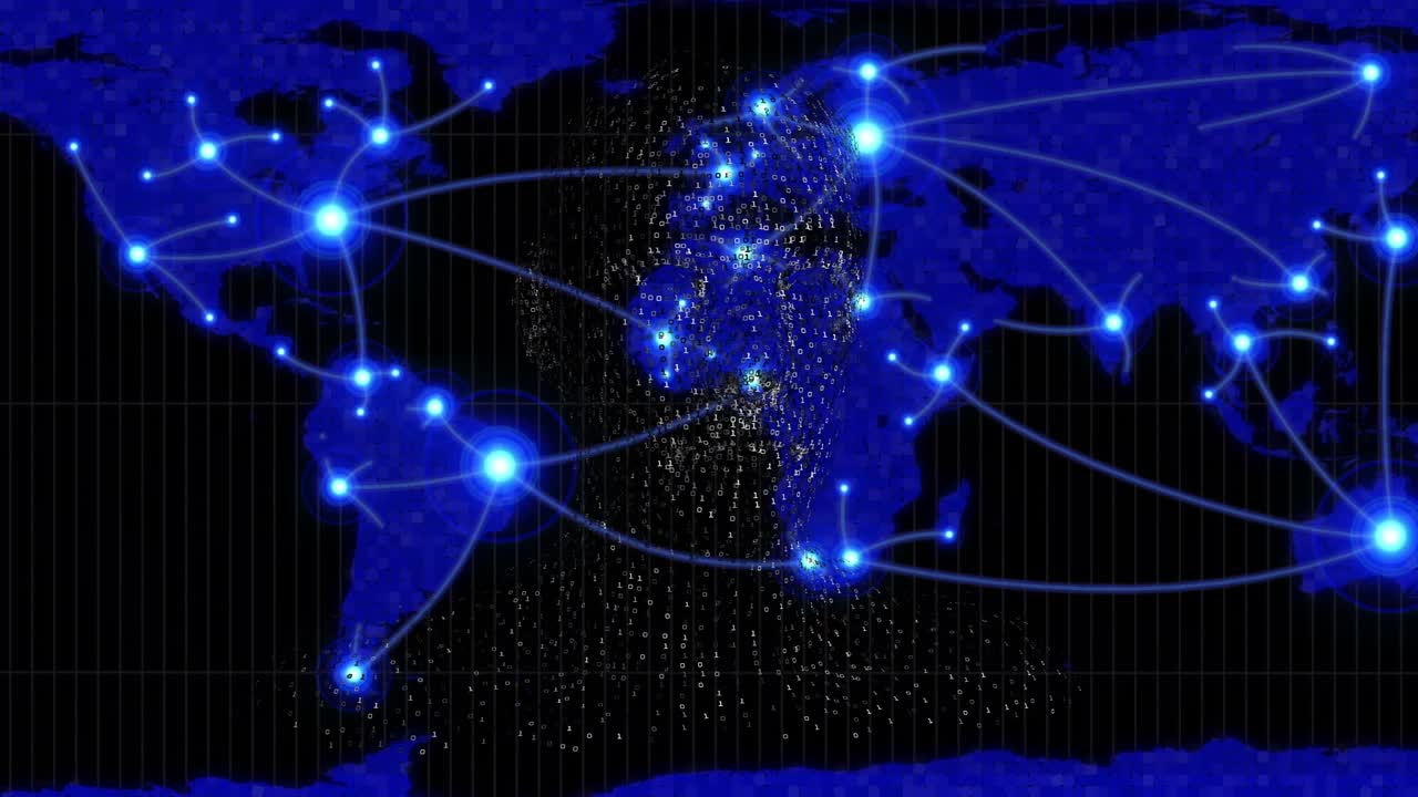 Animation of connections over world map on black background