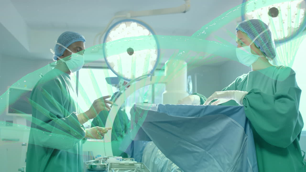 병원에서 다양한 외과 의사에 대한 dna 줄무의 애니메이션