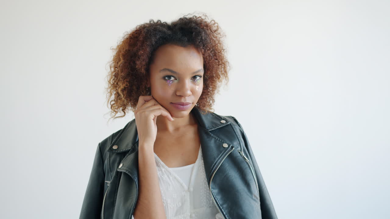 Stylish Woman in Leather Jacket