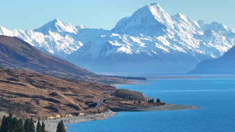 majestic mountain peak of mount cook and lake pukaki lookout, popular tourist spot in new zealand