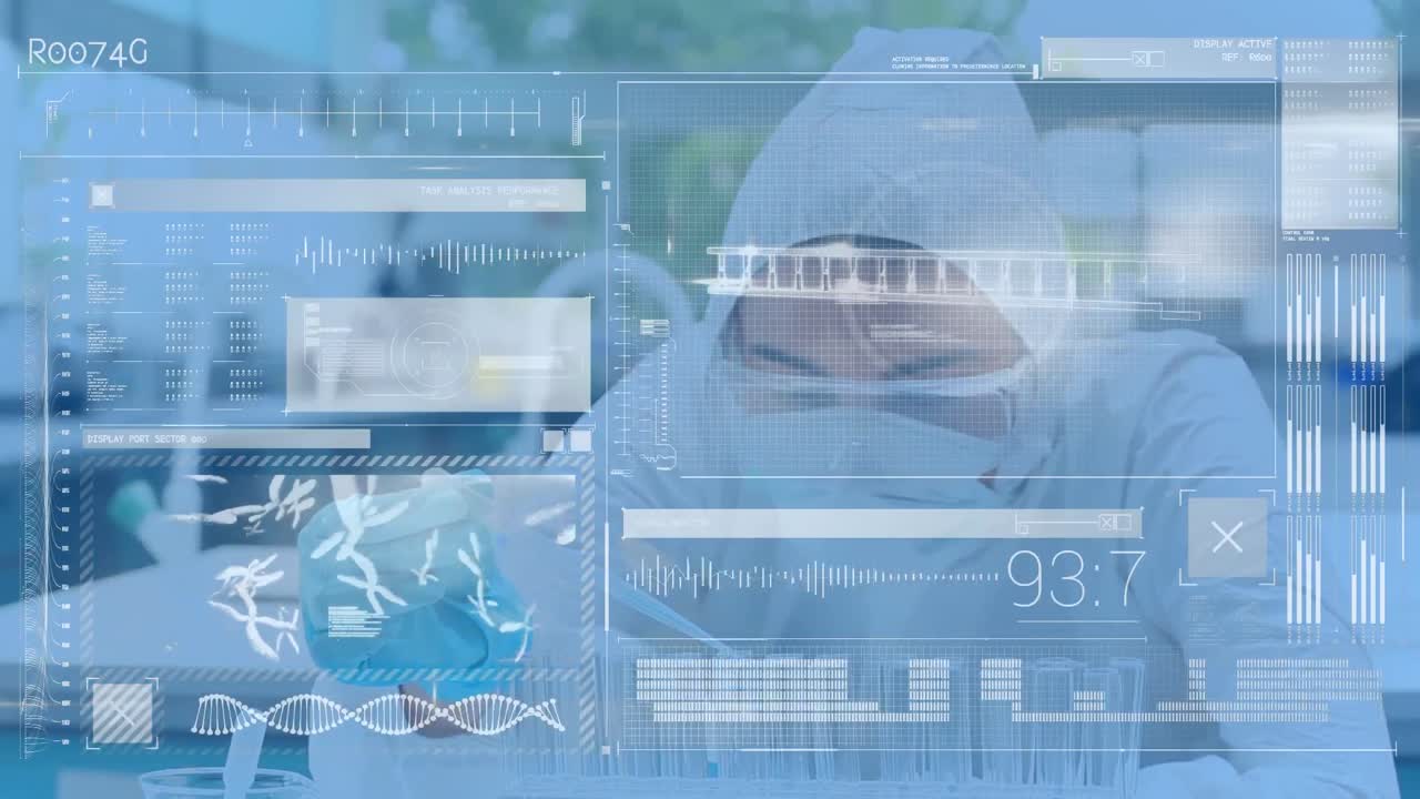 animación de científicos que estudian los productos químicos