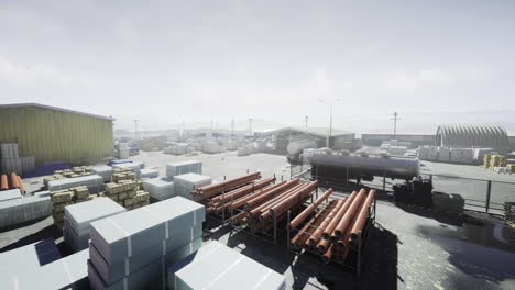 outdoor industrial warehouse stocked with construction materials
