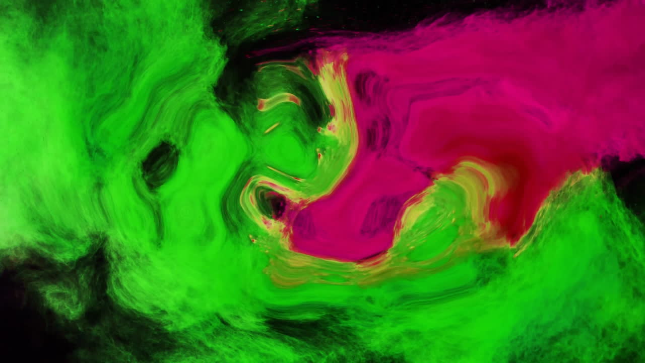 Swirling green and pink abstract animation with fluid, vibrant colors