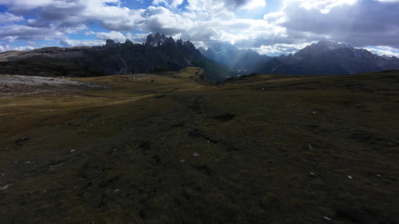 Adventurous mountains FPV aerial drone video, symbolising hiking and trekking. Beautifull Italian alps, Dolomites