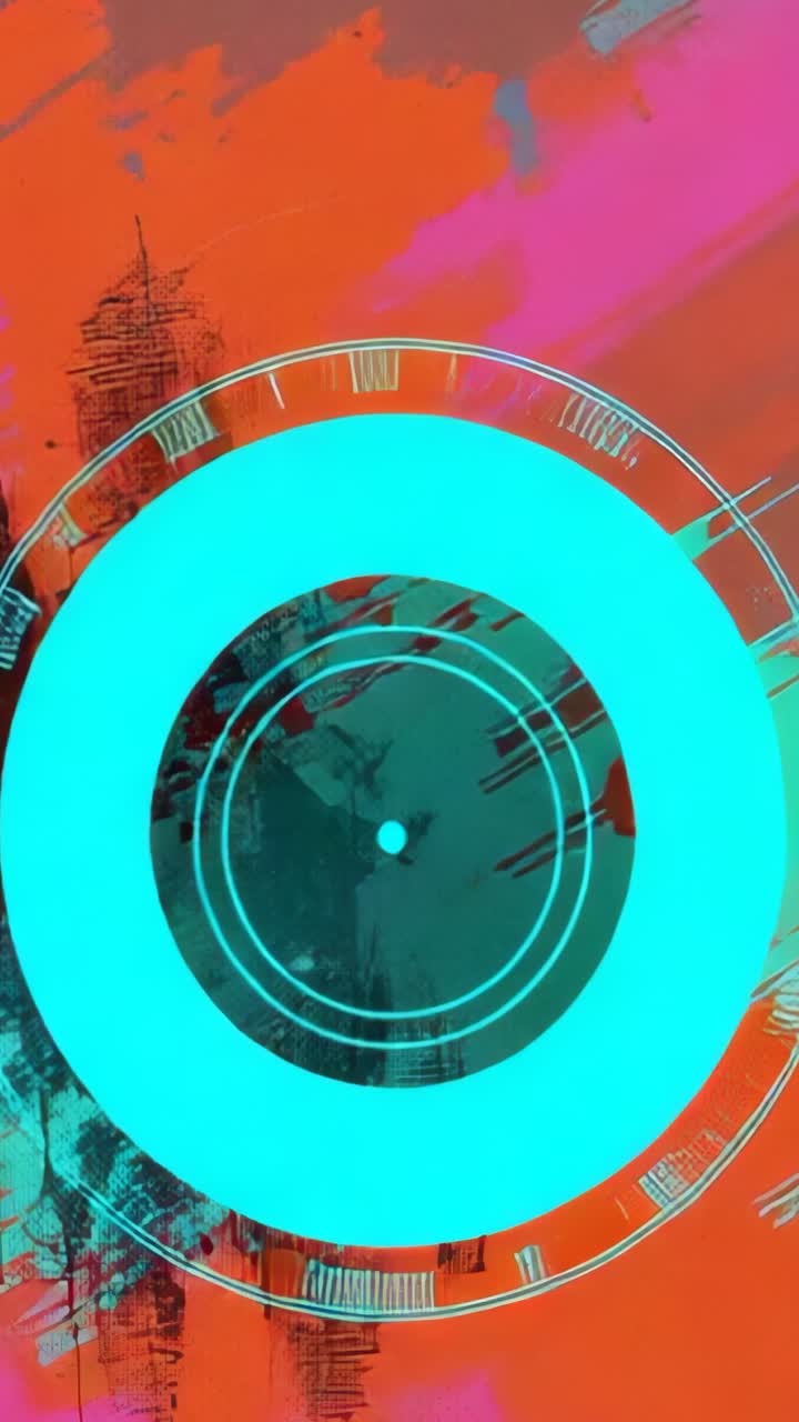 Vertical video: starting turquoise rings rotating over brush stroke backdrop, revealing tick marks