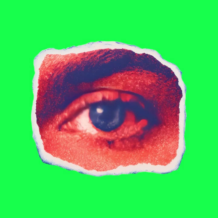 Animierte Collage eines menschlichen Auges, das auf Greenscreen blinzelt