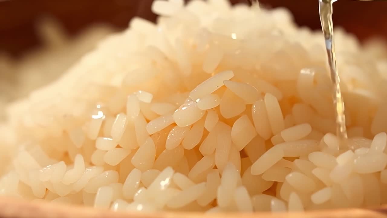 primer plano de arroz cocido